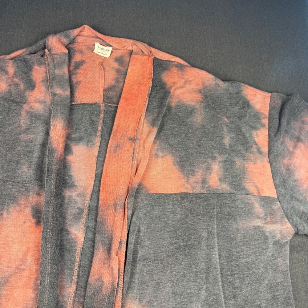 Peach Lane Women's Tie Dye Cardigan Duster Coral Gray Size Large